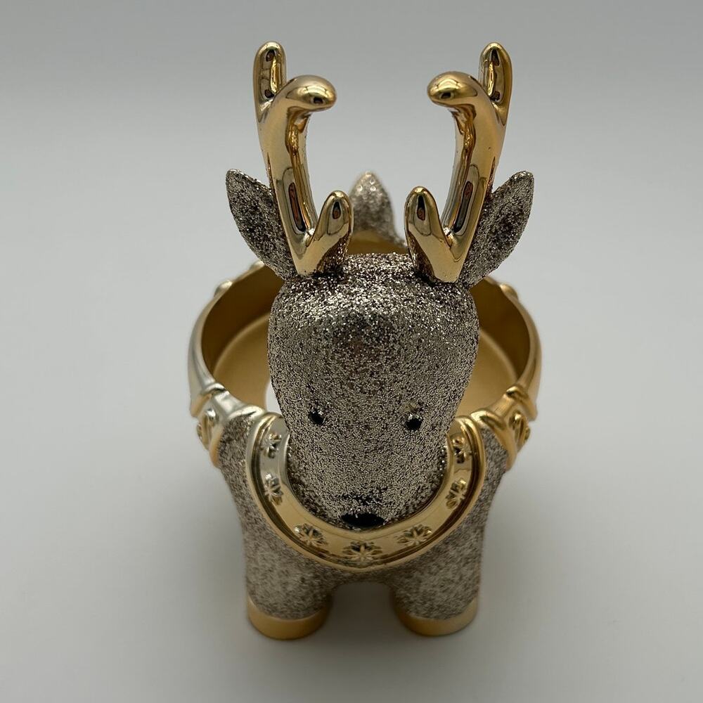 Bath & Body Works Gold Glitter Reindeer 3-Wick Large Candle Holder 14.5 oz
